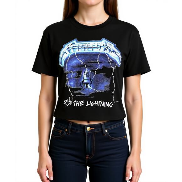 Metallica Women’s Ride The Lighting Cropped T Shirt Small Thrash Band Metal - Picture 1 of 5